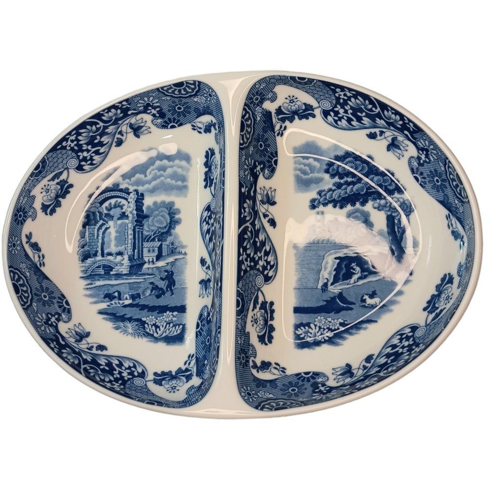 Spode Blue Italian Divided Serving Dish Oval Blue and white